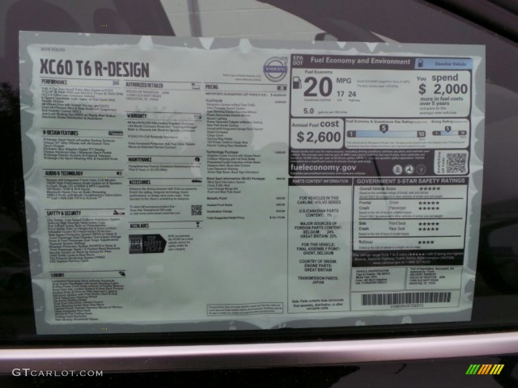 2015 Volvo XC60 T6 AWD R-Design Window Sticker Photo #91878503