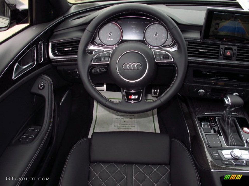 2014 Audi S6 Prestige quattro Sedan Black Valcona w/Sport Stitched Diamond Steering Wheel Photo #91883654