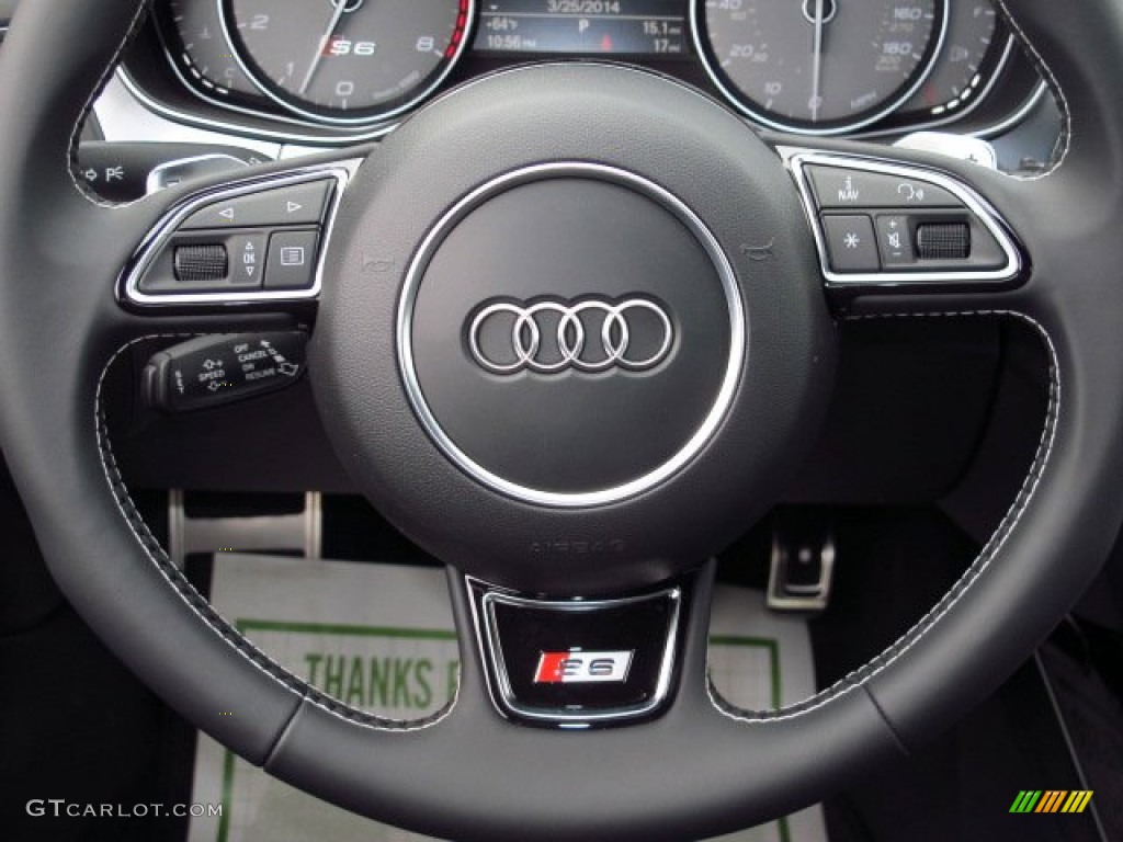 2014 Audi S6 Prestige quattro Sedan Black Valcona w/Sport Stitched Diamond Steering Wheel Photo #91883787