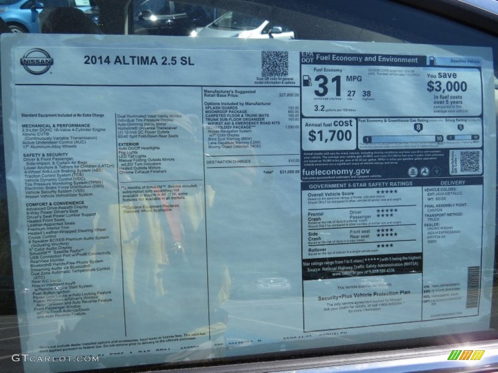2014 Nissan Altima 2.5 SL Window Sticker Photo #91890584