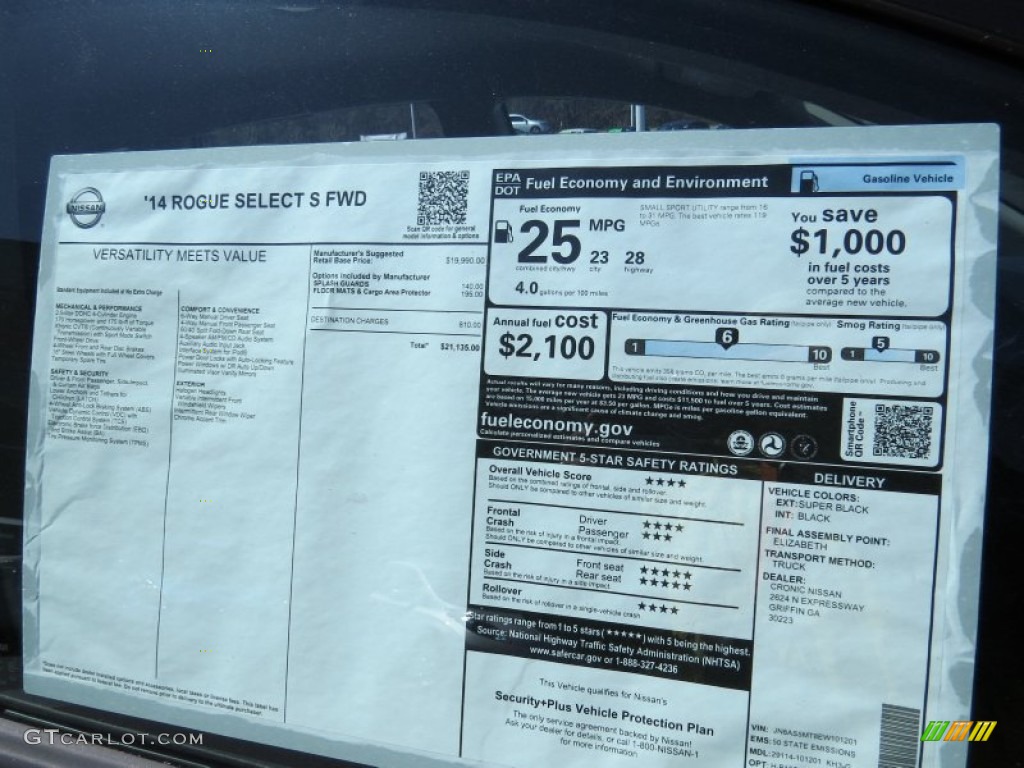 2014 Nissan Rogue Select S Window Sticker Photo #91890800