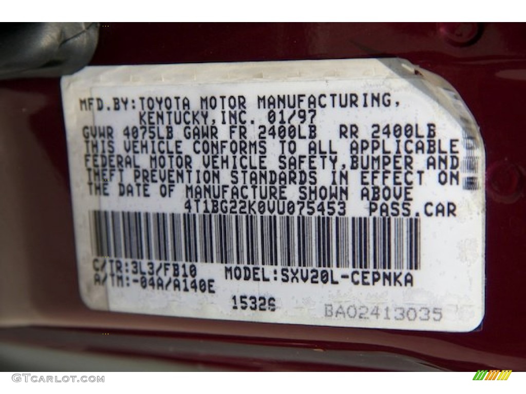 1997 Camry Color Code 3L3 for Ruby Pearl Photo #91894504