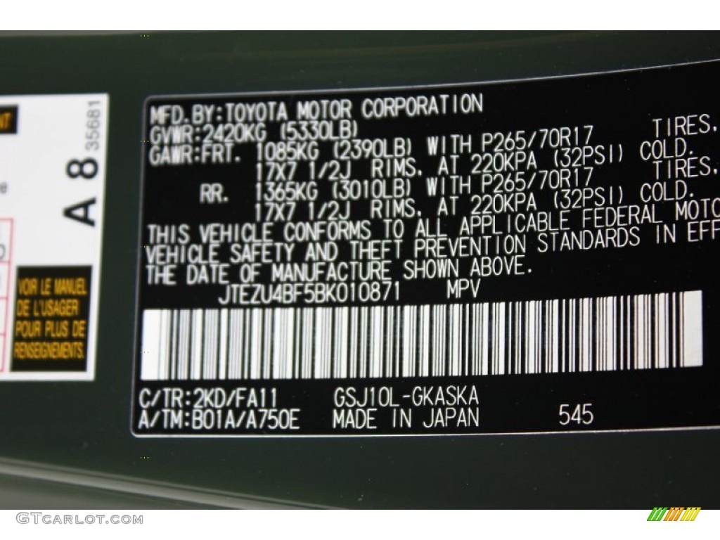2011 FJ Cruiser Color Code 2KD for Army Green Photo #91895710