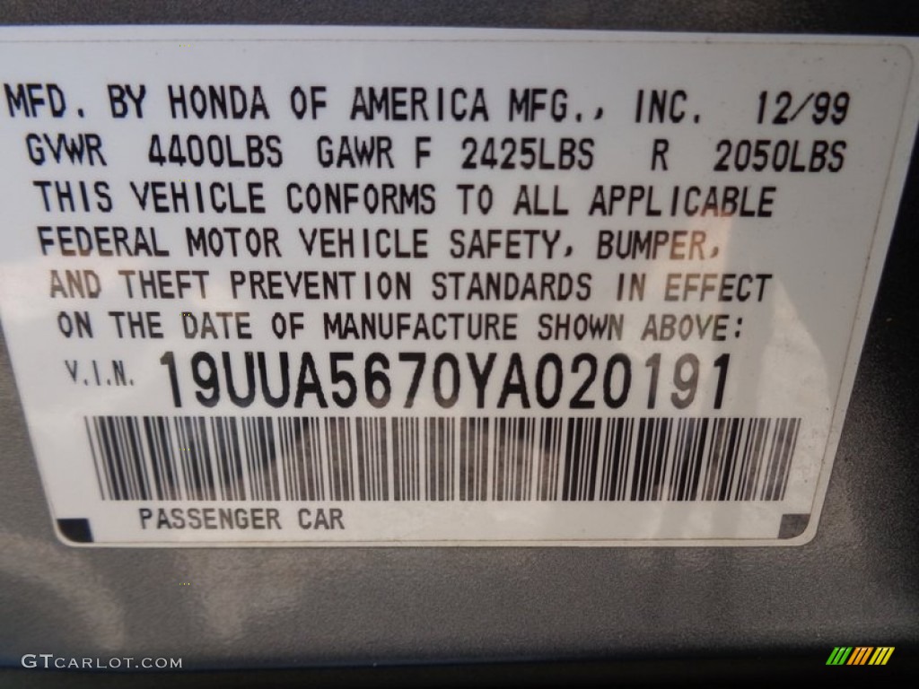 2000 Acura TL 3.2 Info Tag Photos