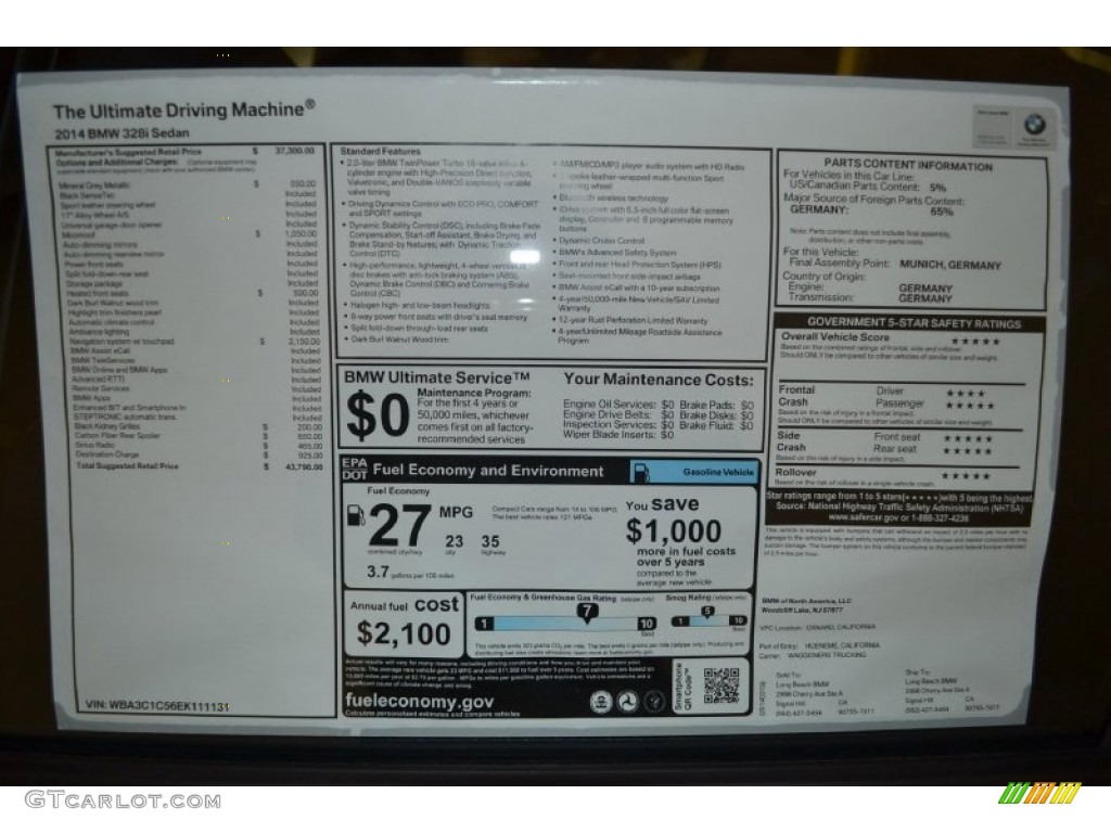 2014 3 Series 328i Sedan - Mineral Grey Metallic / Black photo #5