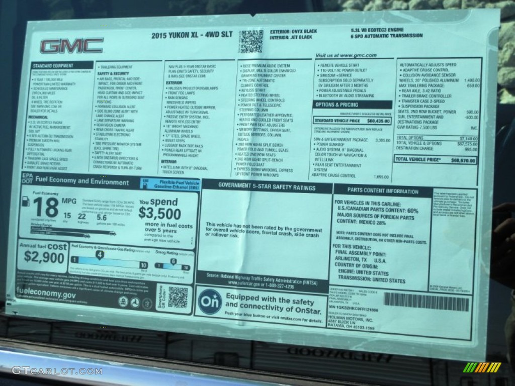 2015 GMC Yukon XL SLT 4WD Window Sticker Photo #91921600