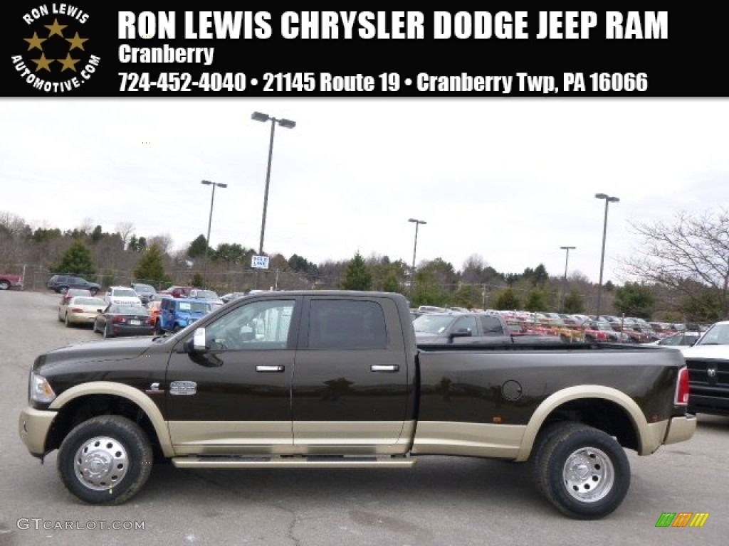 2014 3500 Laramie Longhorn Crew Cab 4x4 Dually - Black Gold Pearl / Canyon Brown/Light Frost Beige photo #1