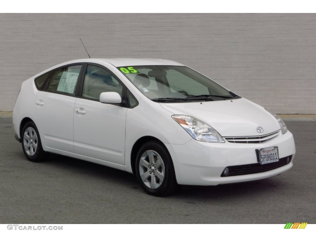 2005 Prius Hybrid - Super White / Ivory/Brown photo #1