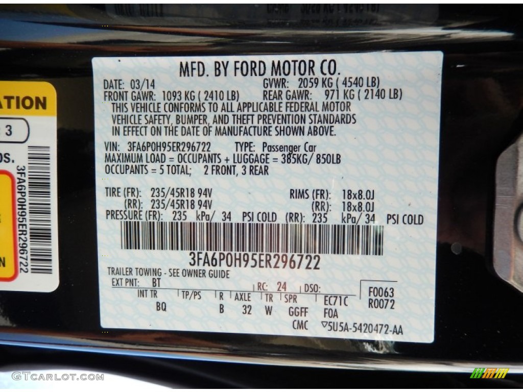 2014 Ford Fusion SE EcoBoost Color Code Photos