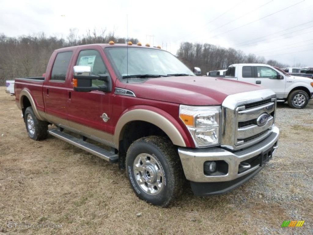 2014 F350 Super Duty Lariat Crew Cab 4x4 - Ruby Red Metallic / Adobe photo #2