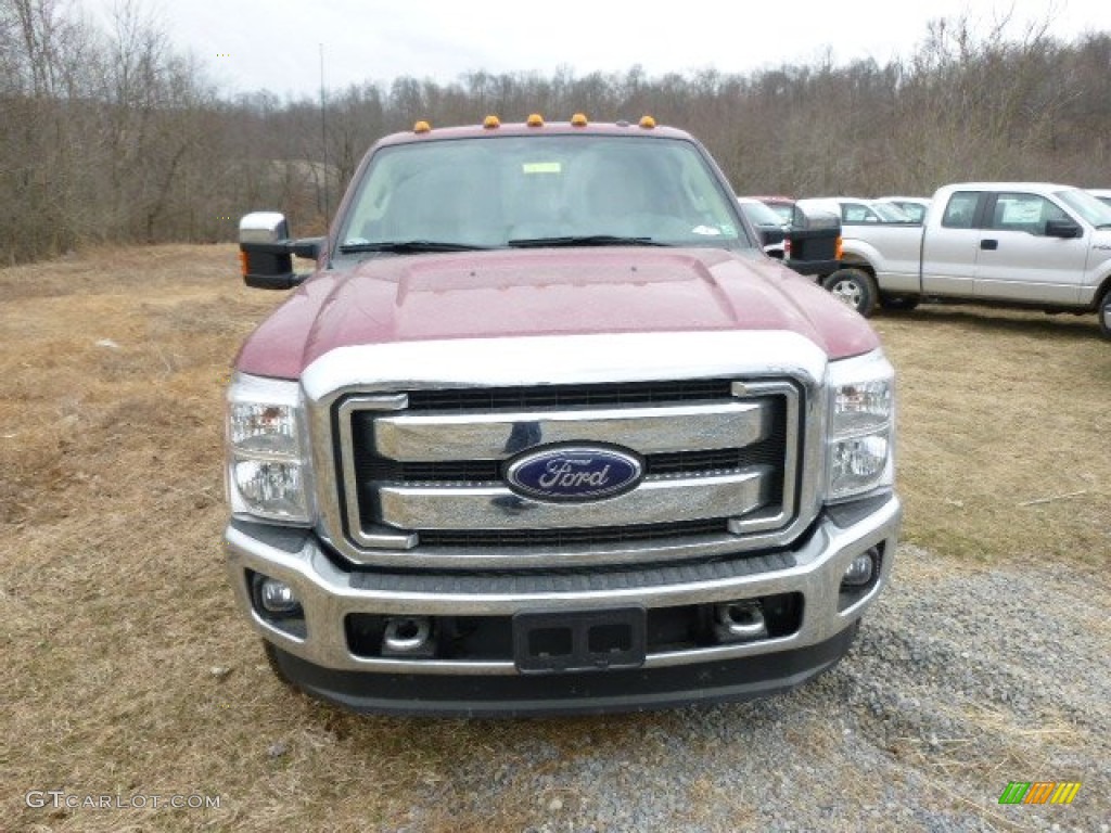 2014 F350 Super Duty Lariat Crew Cab 4x4 - Ruby Red Metallic / Adobe photo #3