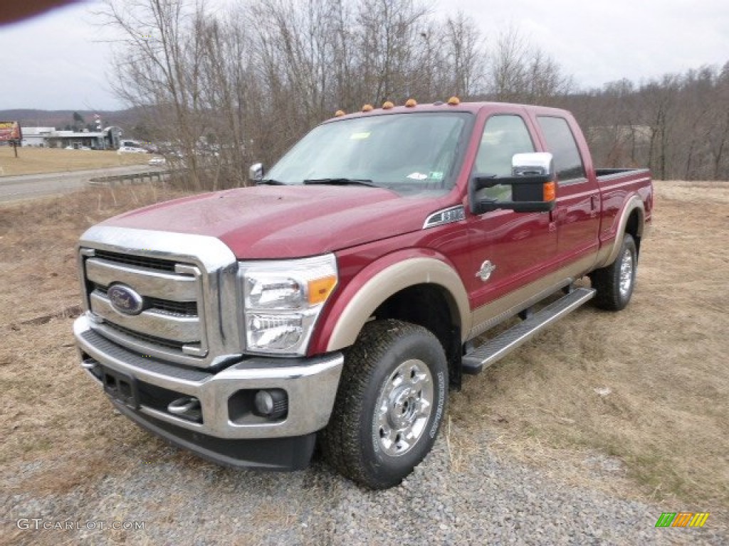 2014 F350 Super Duty Lariat Crew Cab 4x4 - Ruby Red Metallic / Adobe photo #4