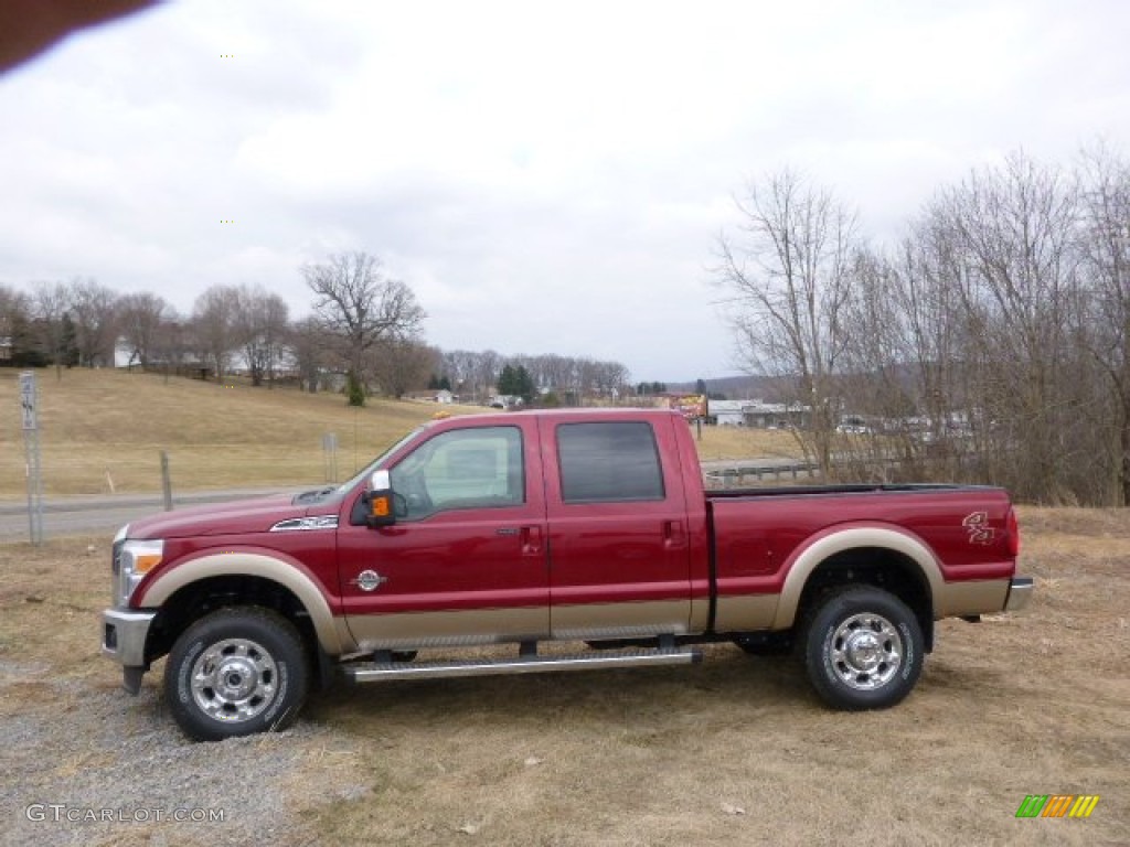 2014 F350 Super Duty Lariat Crew Cab 4x4 - Ruby Red Metallic / Adobe photo #5