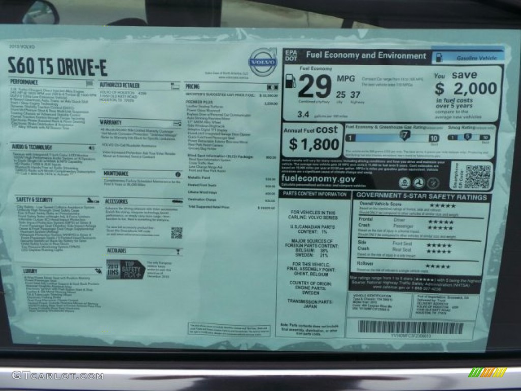 2015 Volvo S60 T5 Drive-E Window Sticker Photo #91988030