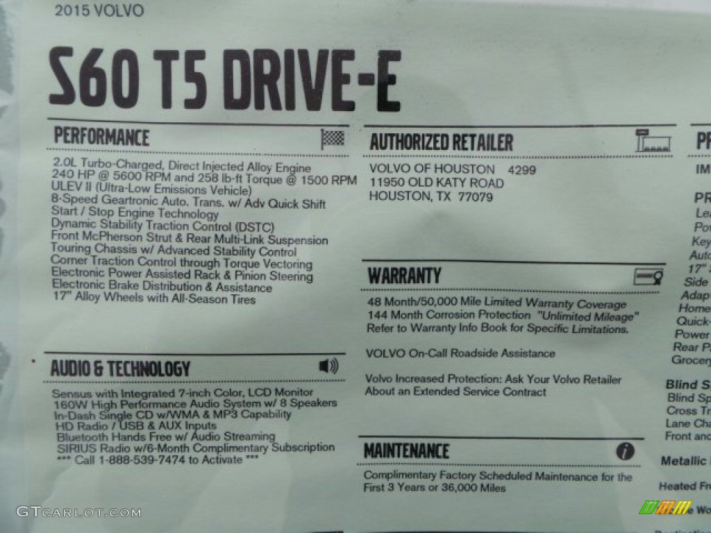 2015 Volvo S60 T5 Drive-E Window Sticker Photo #91988069