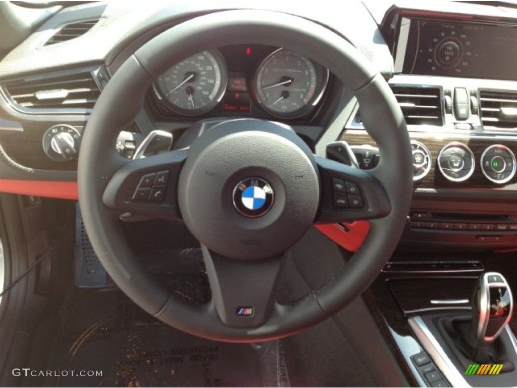 2014 BMW Z4 sDrive35is Coral Red Steering Wheel Photo #91995810