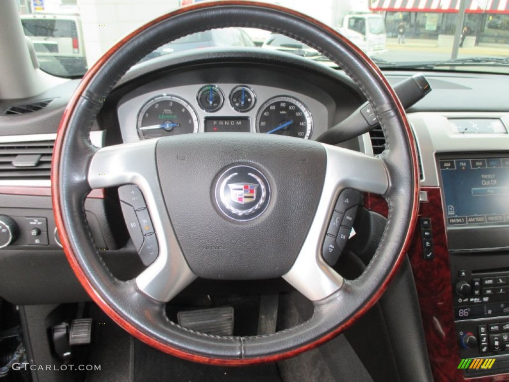 2011 Cadillac Escalade Hybrid AWD Ebony/Ebony Steering Wheel Photo #91999569