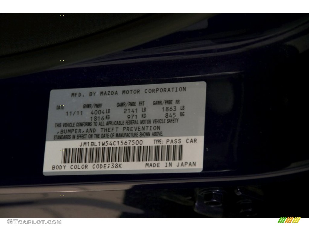 2012 MAZDA3 Color Code 38K for Indigo Lights Mica Photo #92013764