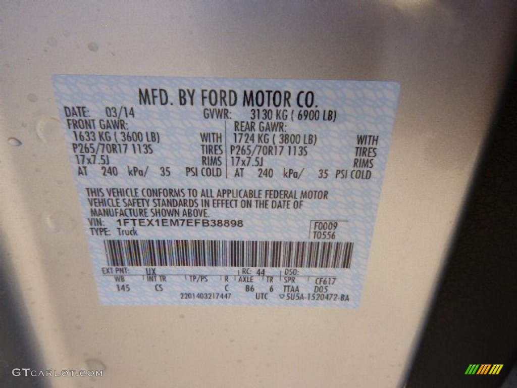 2014 F150 Color Code UX for Ingot Silver Photo #92017007