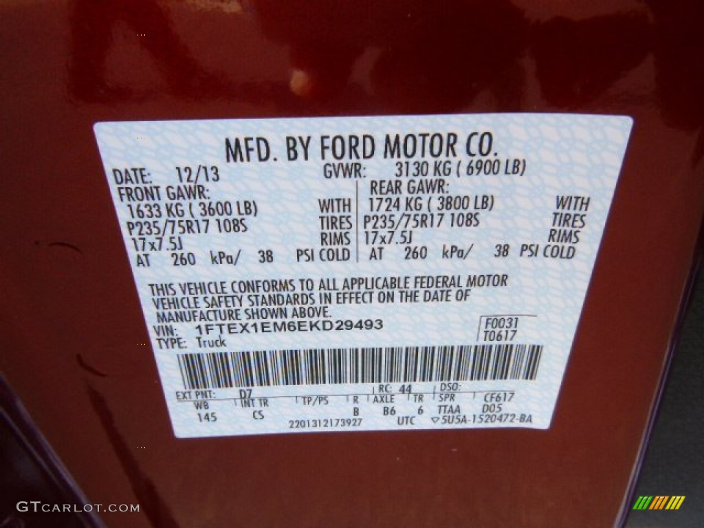 2014 F150 Color Code D7 for Sunset Photo #92017694