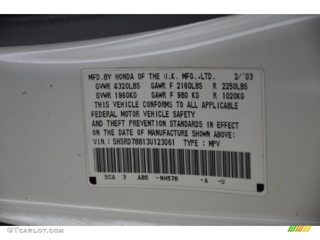 2003 CR-V EX 4WD - Taffeta White / Gray photo #34