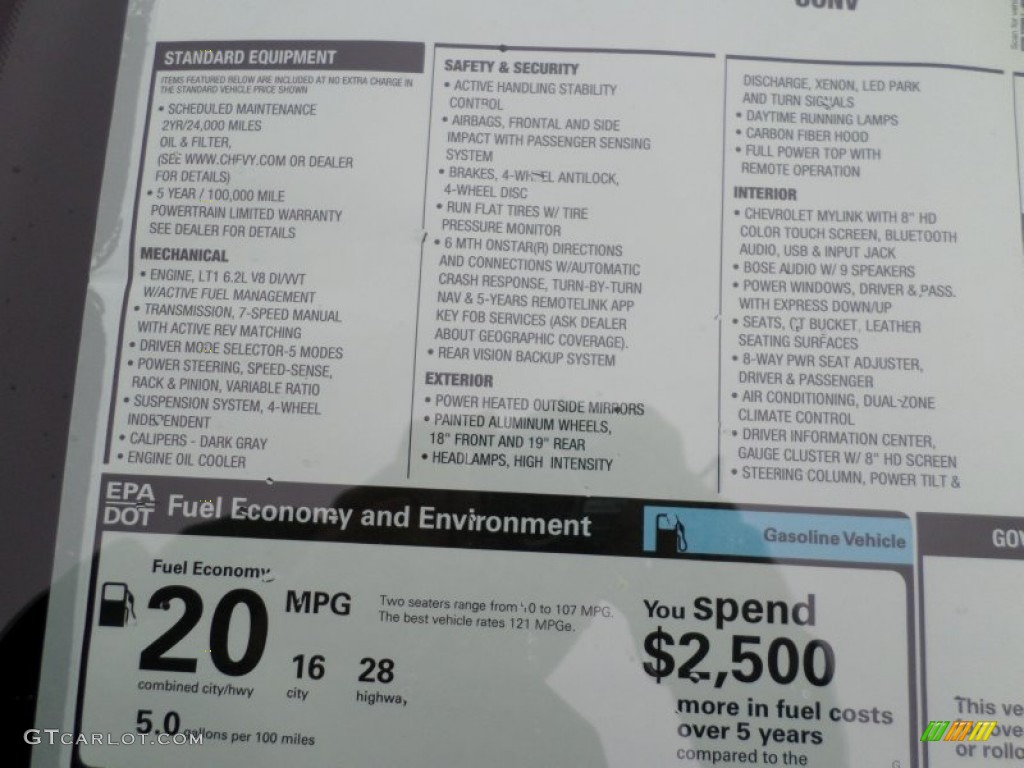2014 Chevrolet Corvette Stingray Convertible Window Sticker Photo #92027222