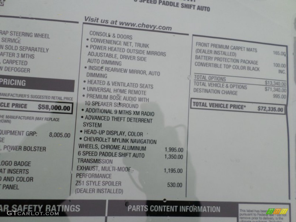 2014 Chevrolet Corvette Stingray Convertible Window Sticker Photo #92027240