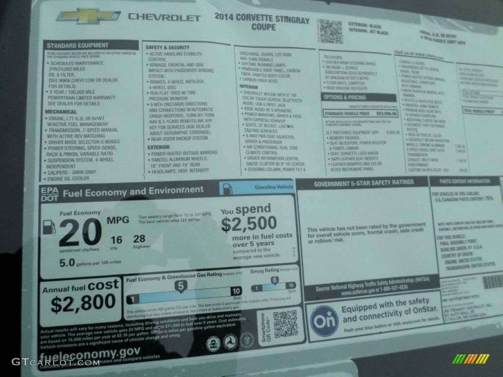 2014 Chevrolet Corvette Stingray Coupe Window Sticker Photo #92028464