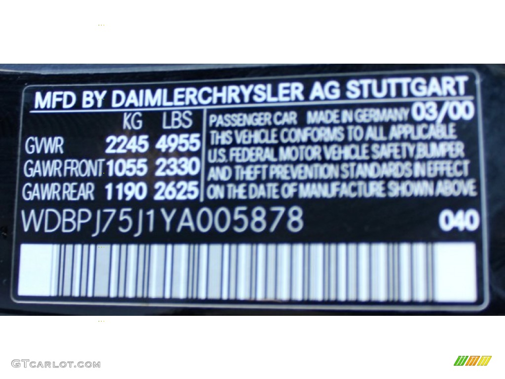 2000 Mercedes-Benz CL 500 Color Code Photos