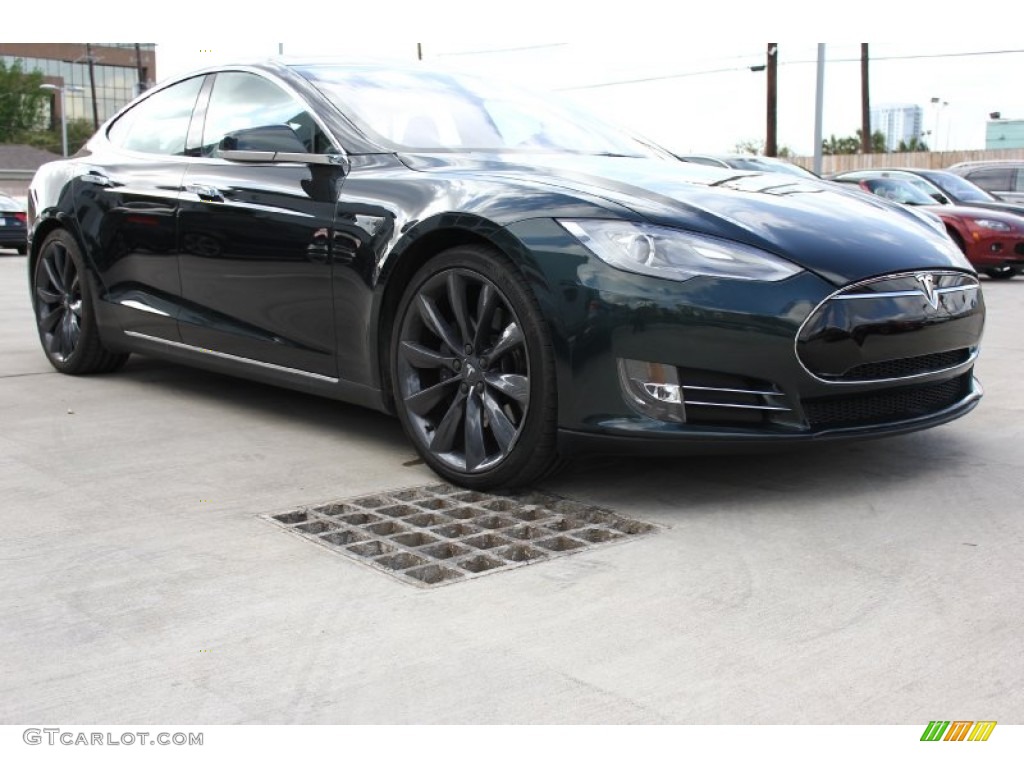 Green Metallic 2013 Tesla Model S P85 Performance Exterior Photo #92040602