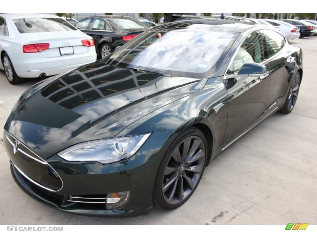 Green Metallic 2013 Tesla Model S P85 Performance Exterior Photo #92040656
