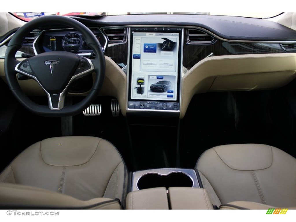 2013 Tesla Model S P85 Performance Tan Dashboard Photo #92041718