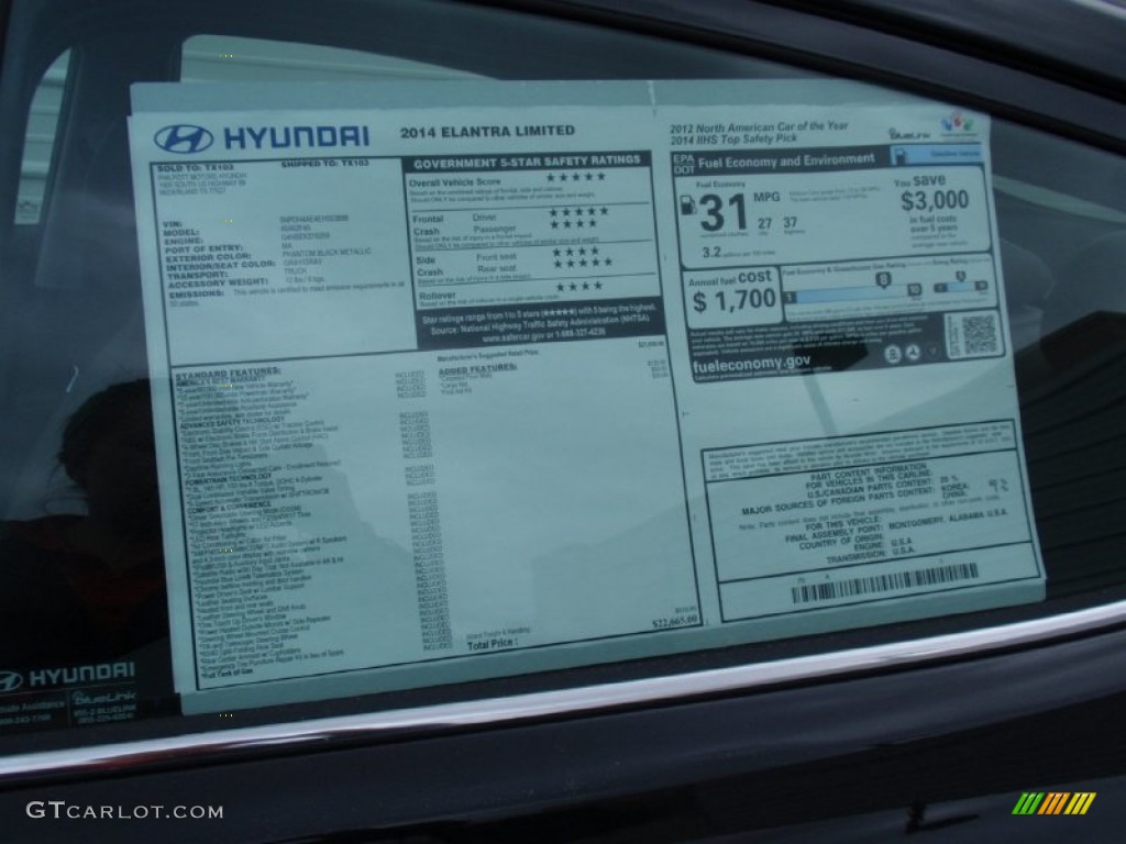 2014 Elantra Limited Sedan - Black / Gray photo #34