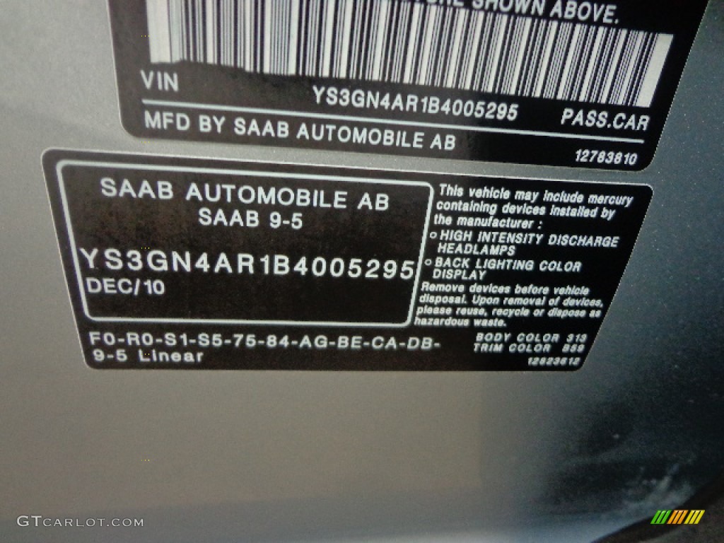 2011 9-5 Color Code 313 for Diamond Silver Metallic Photo #92069981