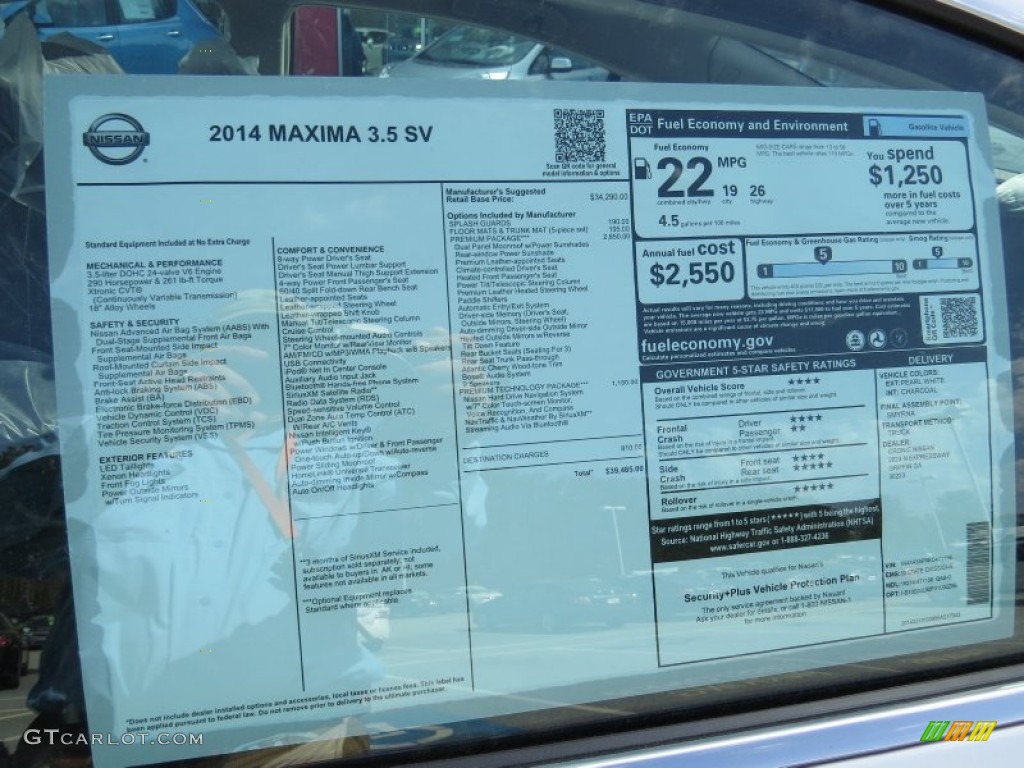 2014 Maxima 3.5 SV - Pearl White / Charcoal photo #12