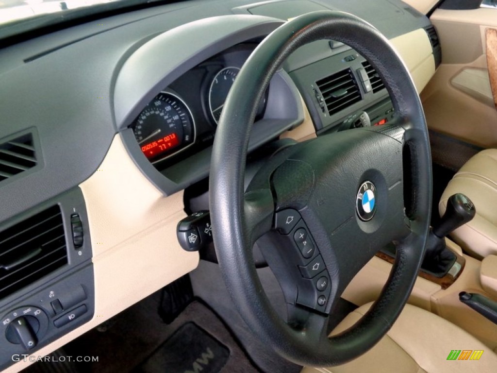 2004 BMW X3 3.0i Sand Beige Steering Wheel Photo #92105294