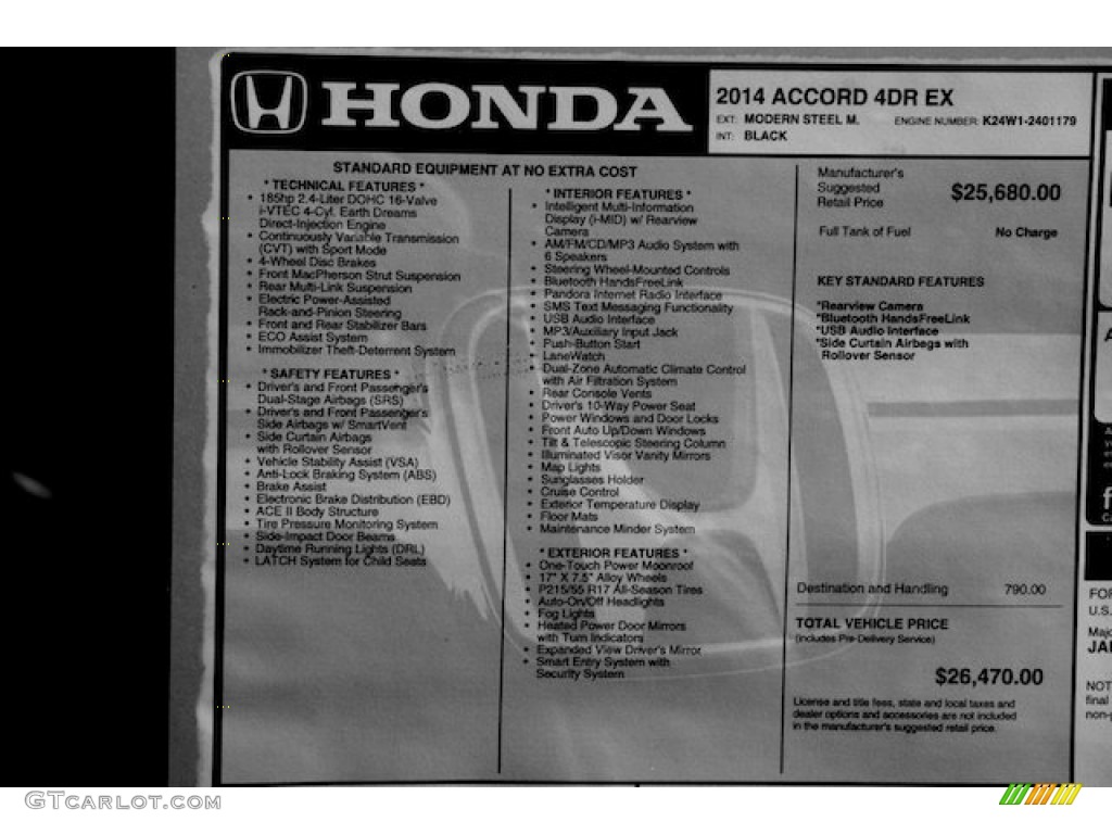 2014 Accord EX Sedan - Modern Steel Metallic / Black photo #19