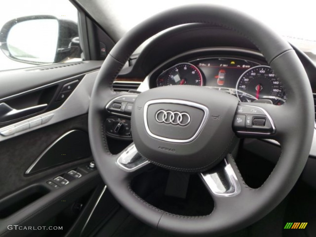 2014 Audi A8 4.0T quattro Black Steering Wheel Photo #92115188