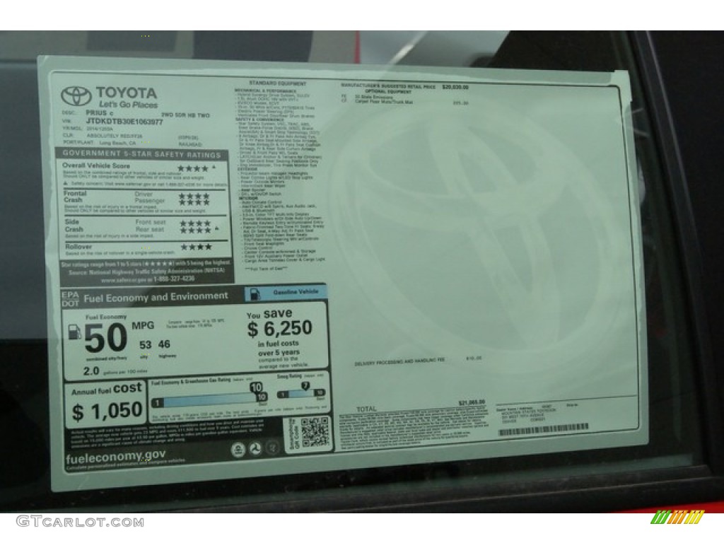 2014 Prius c Hybrid Two - Absolutely Red / Light Blue Gray/Black photo #10