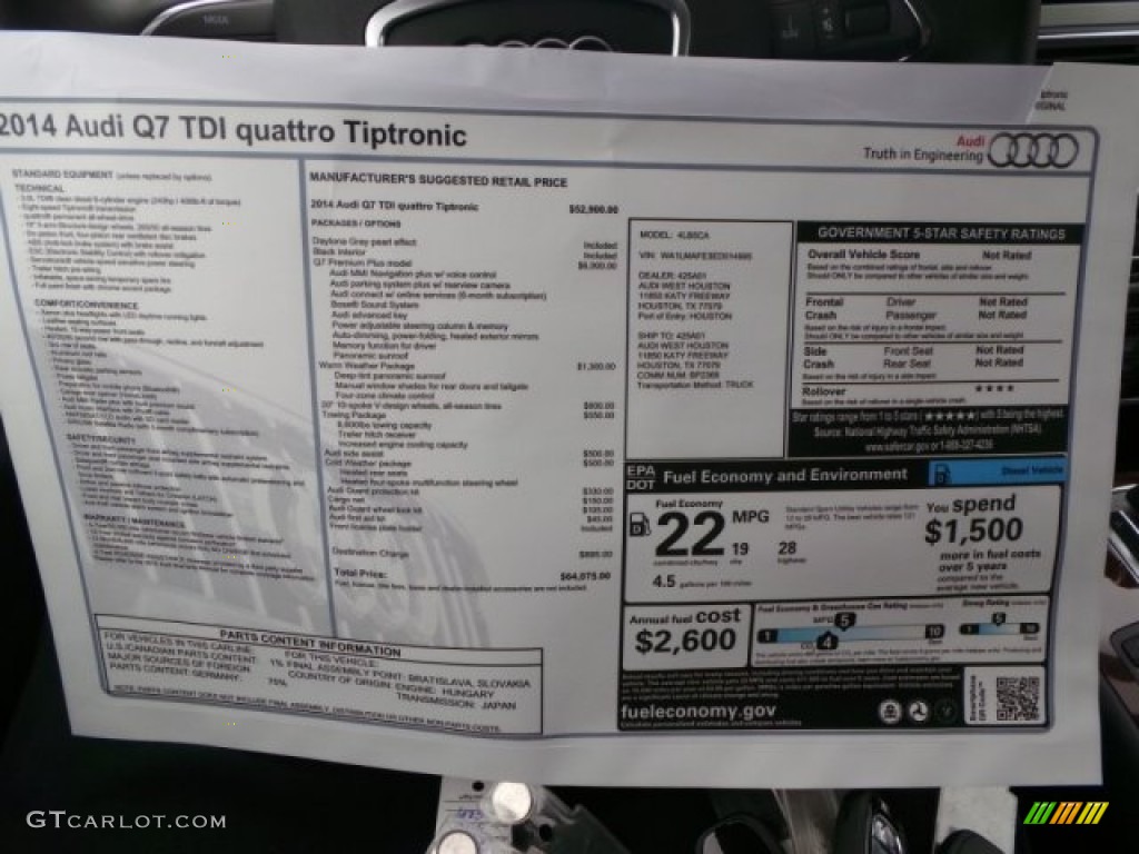 2014 Audi Q7 3.0 TDI quattro Window Sticker Photo #92117699