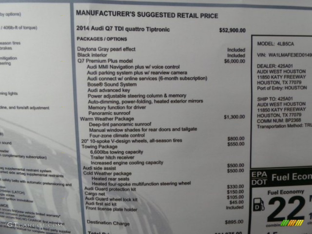 2014 Audi Q7 3.0 TDI quattro Window Sticker Photo #92117720