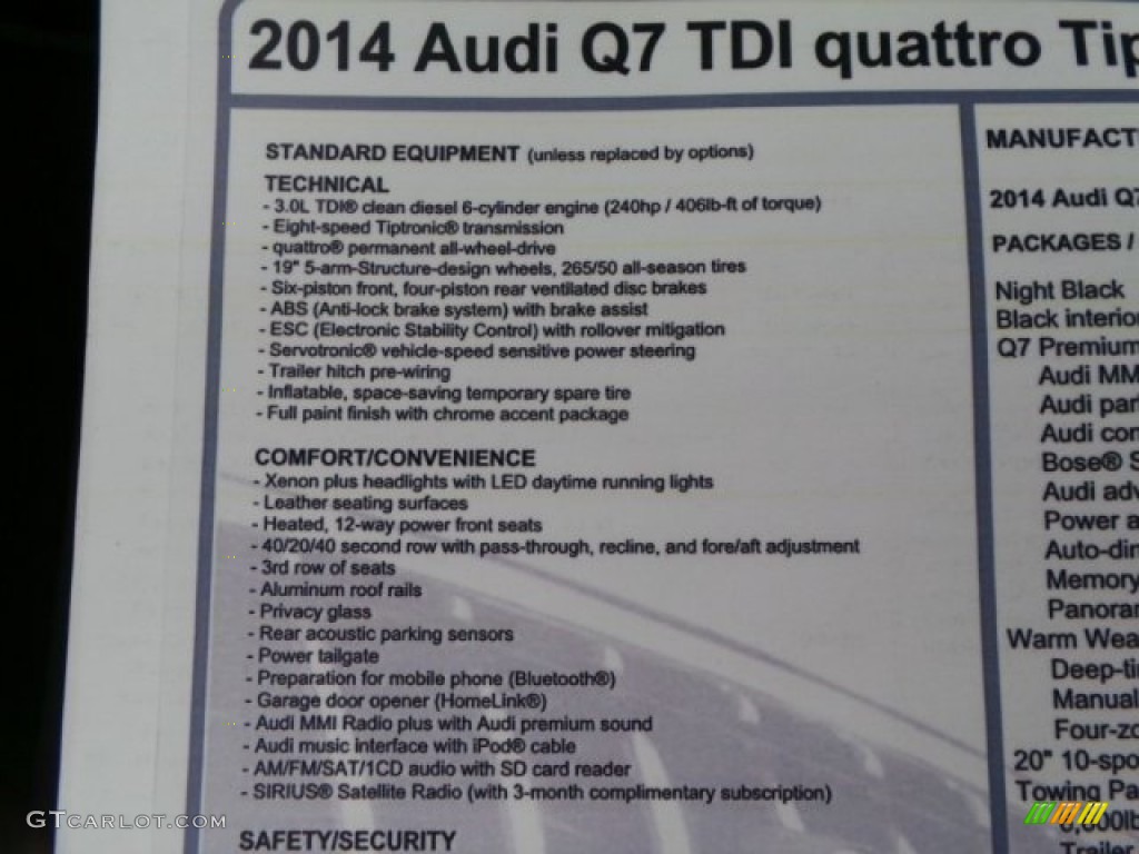 2014 Audi Q7 3.0 TDI quattro Window Sticker Photo #92118612