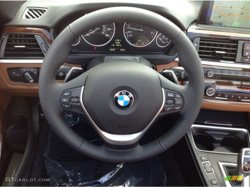2014 BMW 4 Series 435i Convertible Saddle Brown Steering Wheel Photo #92123328