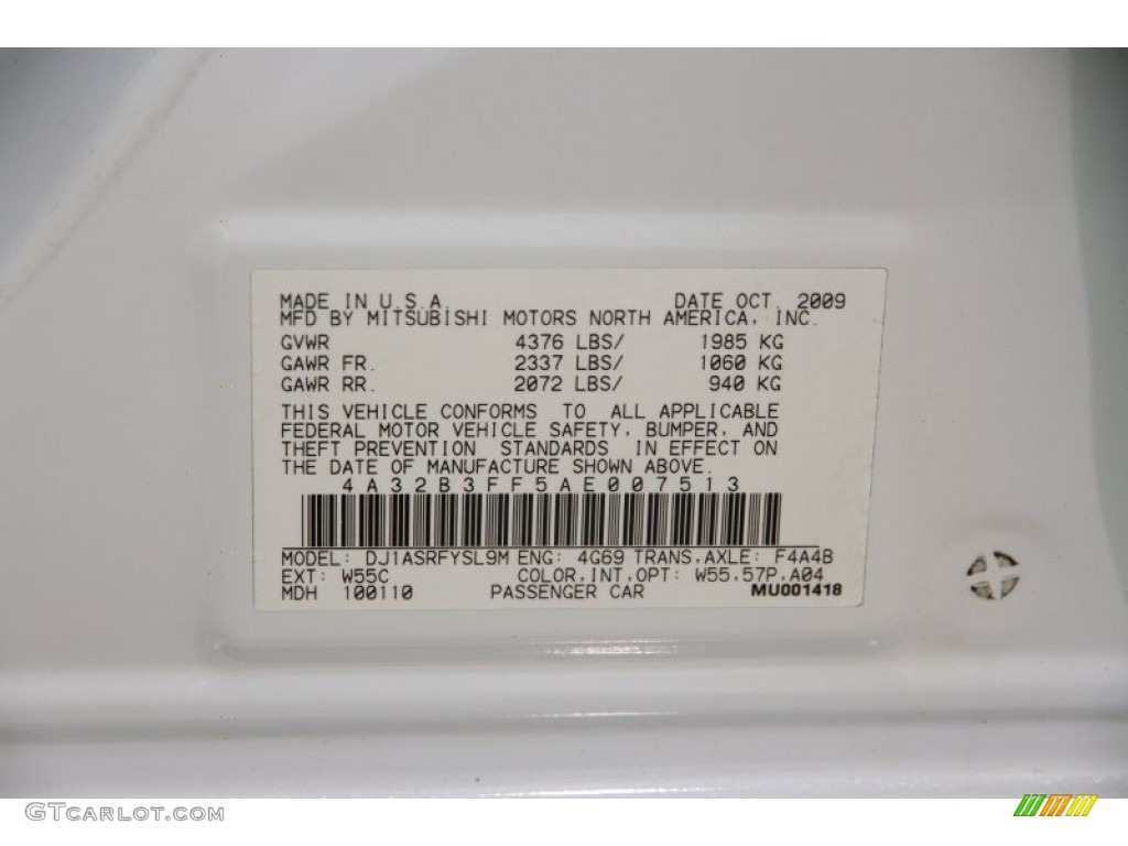 2010 Mitsubishi Galant ES Color Code Photos