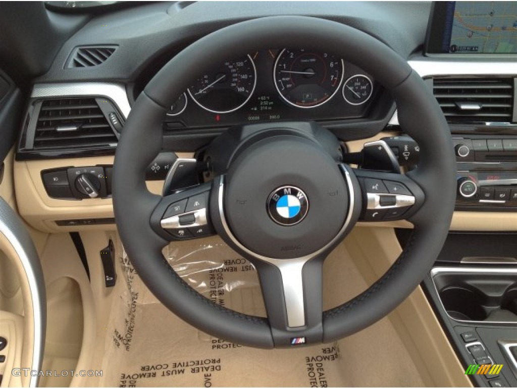 2014 BMW 4 Series 435i Convertible Venetian Beige Steering Wheel Photo #92140999
