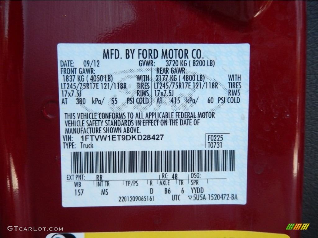 2013 Ford F150 XLT SuperCrew 4x4 Color Code Photos