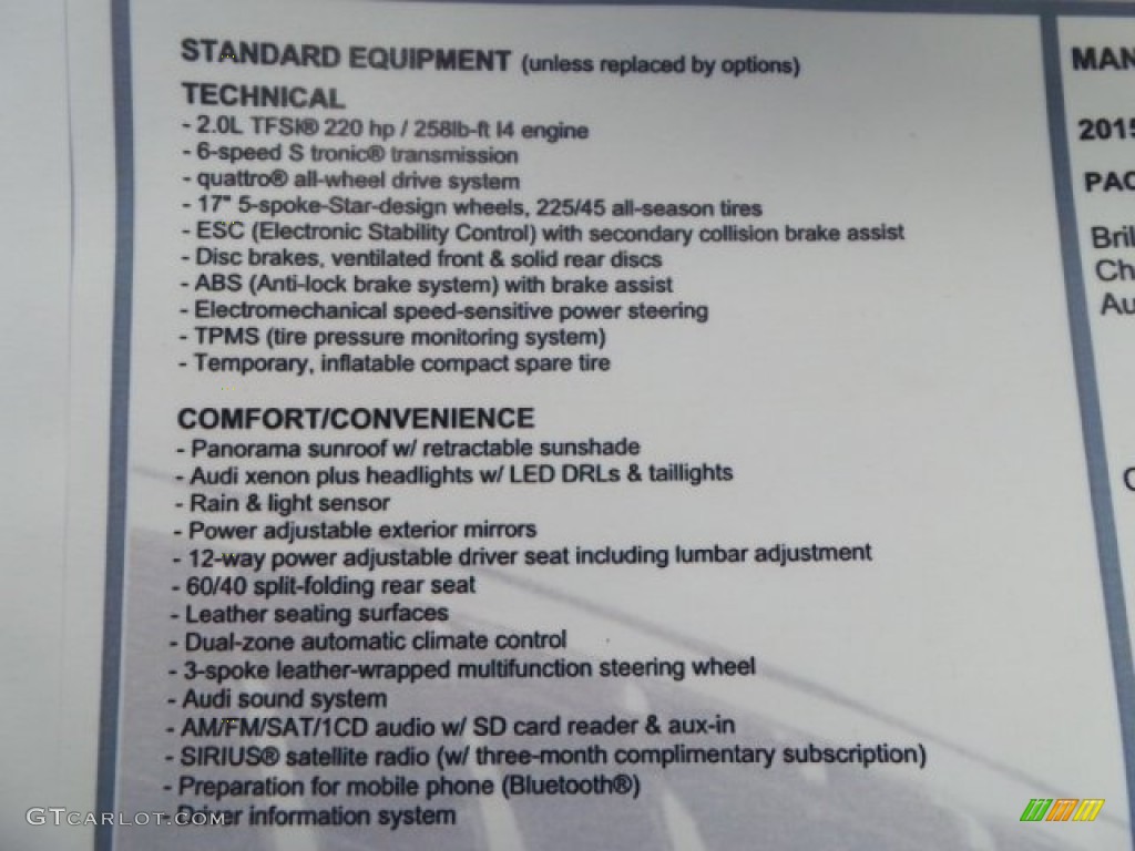 2015 Audi A3 2.0 Premium quattro Window Sticker Photo #92170726