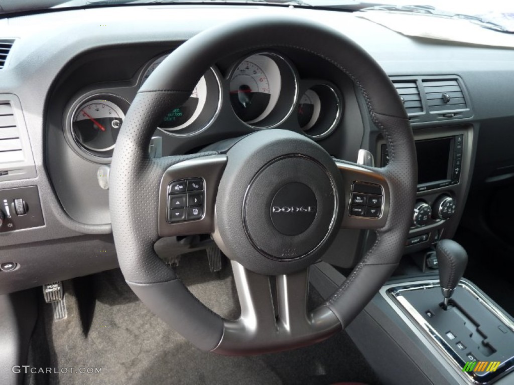2014 Dodge Challenger R/T 100th Anniversary Edition Anniversary Dark Slate Gray/Molten Red Steering Wheel Photo #92171020