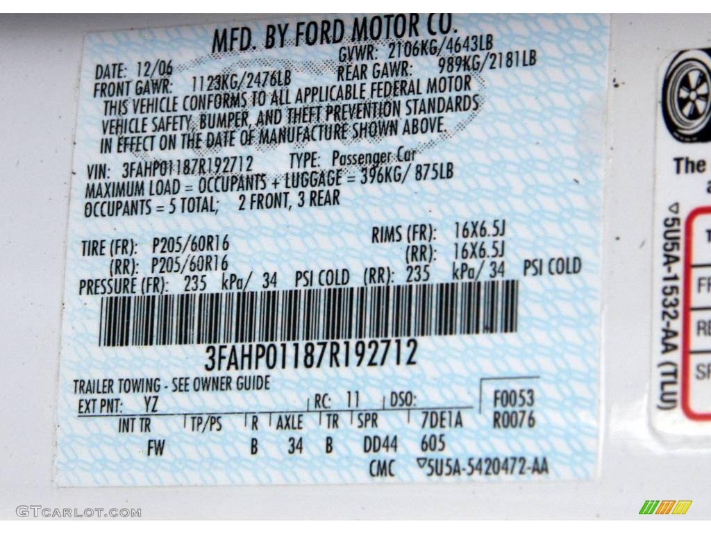 2007 Fusion SE V6 AWD - Oxford White / Charcoal Black photo #16