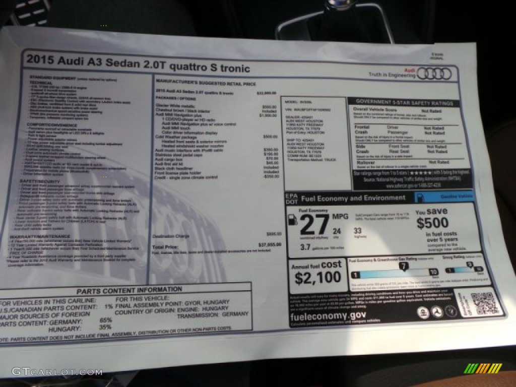 2015 Audi A3 2.0 Premium quattro Window Sticker Photo #92171374